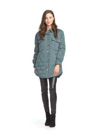 JT-13744 - Quilted Shacket with Pockets - Colors: Black, Grey, Teal  - Available Sizes:XS-XXL - Catalog Page:68 